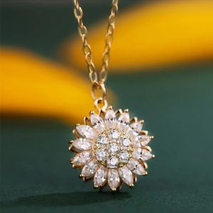 Cross-border same rotatable sunflower inlaid zirconium necklace women's light luxury niche design cold style clavicle chain pendant