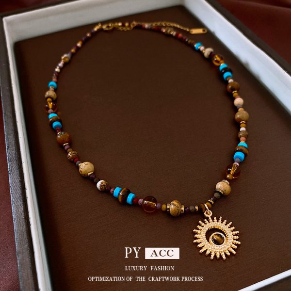 Titanium steel natural stone sun pendant stainless steel necklace cross-border Maillard temperament collarbone chain niche jewelry wholesale - Image 4