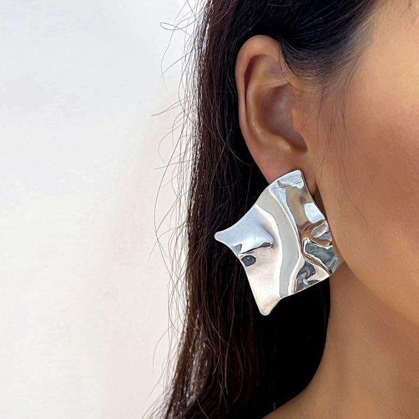 European and American fashion cross-border metal simple and creative personality trendy earrings geometric irregular exaggerated mirror temperament earrings - Image 3