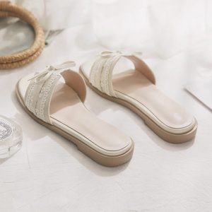 Foreign trade French small fragrance flat slippers women's sandals 2025 summer bow slippers temperament soft sole sandals