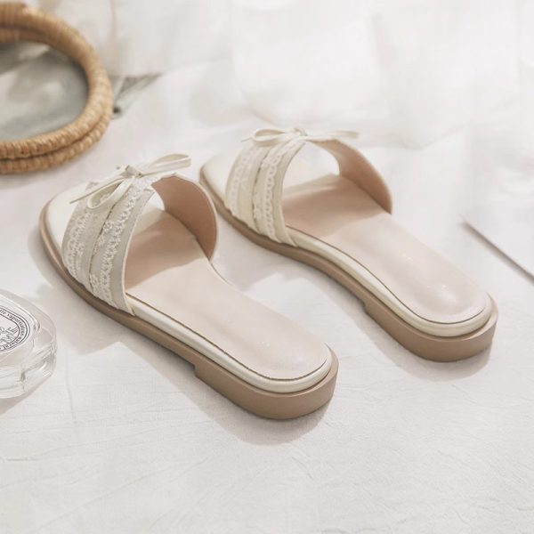 Foreign trade French small fragrance flat slippers women's sandals 2025 summer bow slippers temperament soft sole sandals - Image 3