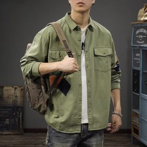 Autumn and winter heavy American patch patchwork shirt men's long sleeve trendy brand ins ruffian handsome men's shirt