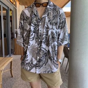 Summer Flower Shirt Men's 2025 American Retro Ruffian Handsome Cropped Sleeve Loose Shirt Beach Hawaiian Inch Shirt Men's Wear