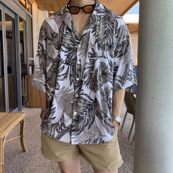 Summer Flower Shirt Men's 2025 American Retro Ruffian Handsome Cropped Sleeve Loose Shirt Beach Hawaiian Inch Shirt Men's Wear