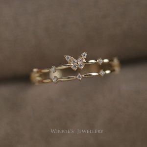 Butterfly double-layer ring women's cold style light luxury glitter diamond ring simple fashion versatile niche design open ring
