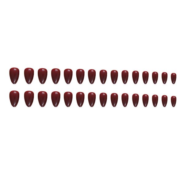 Burgundy fake nails, almond nails, water drop nails, solid color, pointed nails, nail patches, nail patches, foreign trade nails, 30 pieces - Image 5