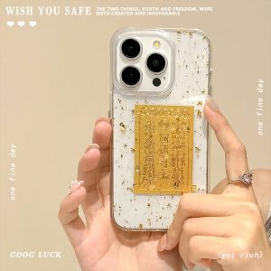 Suitable for iPhone16promax Risshin bucket gold foil epoxy rubber phone case Apple 15 transparent anti-drop protective case