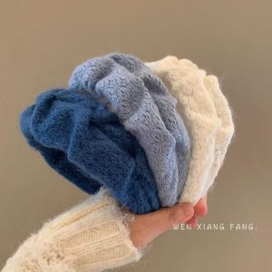 Autumn High Cranial Top Klein Blue Plush Thread Scrunchie Women's French Hair Accessory Headband Headband French Wide-Brim Knit