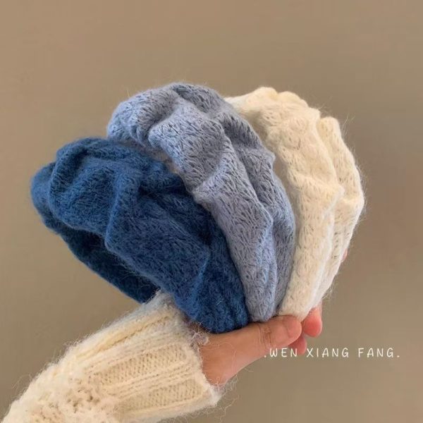 Autumn High Cranial Top Klein Blue Plush Thread Scrunchie Women's French Hair Accessory Headband Headband French Wide-Brim Knit - Image 4
