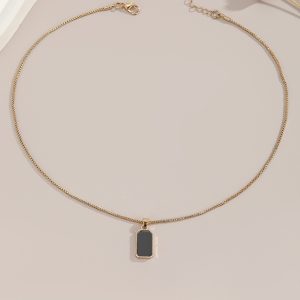 European and American cross-border fashion black rectangular brand necklace Women's collarbone chain geometric personality versatile necklace