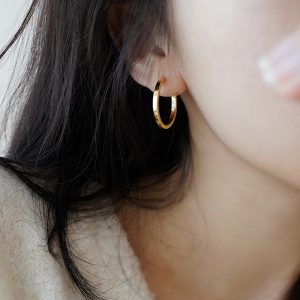 French hoop ear buckle ear ring women's ins cold wind plain ring earrings niche design photosensitive earrings wholesale