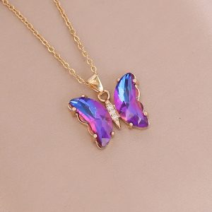 European and American cross-border new gradient butterfly necklace women's fashion pendant necklace personality collarbone chain accessories wholesale