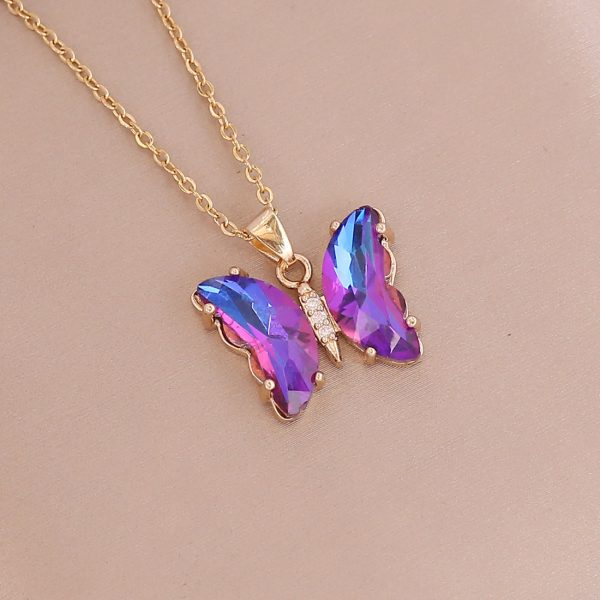 European and American cross-border new gradient butterfly necklace women's fashion pendant necklace personality collarbone chain accessories wholesale - Image 2