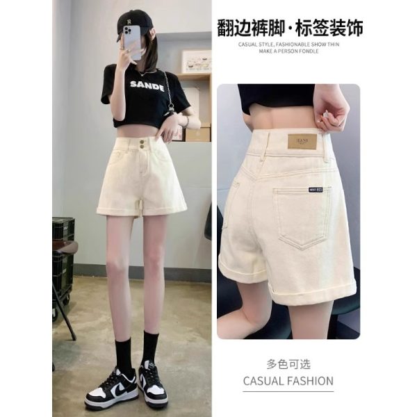 Off-white denim shorts women's summer thin 2025 new loose slimming A-line ultra-high waist rolled up hot pants - Image 2