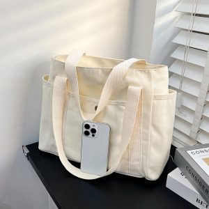 Bag Bag Women's Canvas Large Capacity Shoulder Bag Student Versatile Handbag Commuter Bag for Work Commuter Bag for Going Out Simple Mommy Bag