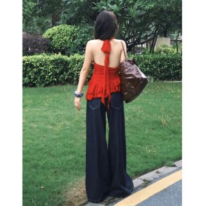 Plus size american dark blue wide-leg jeans women's autumn and winter new high-waisted fat mm loose drape straight-leg mopping pants