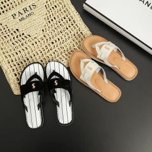 Genuine leather strap flip flops women's summer outerwear 2024 Internet celebrity fashion trend clip-toe flat beach sandals