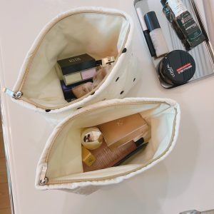 White fragrant embroidery lace padded women's clutch bag cosmetic storage bag thick and soft