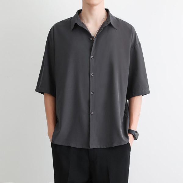 Short-sleeved shirts, men's summer loose thin ice silk three-quarter sleeve shirts, teenagers breathable cardigans, half-sleeved tops, trendy - Image 4