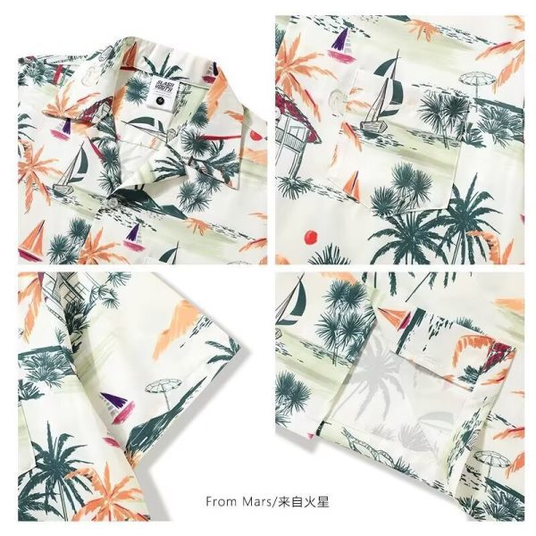 New Men's Printed Short Sleeve Floral Shirt Hawaiian Youth Ruffian Handsome Versatile Shirt Casual Fashion Vintage Inch Shirt - Image 3