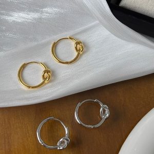 French metal knotted round earrings high-end niche design retro plain ring earrings earrings for women