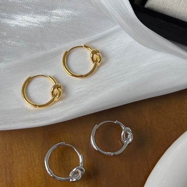 French metal knotted round earrings high-end niche design retro plain ring earrings earrings for women