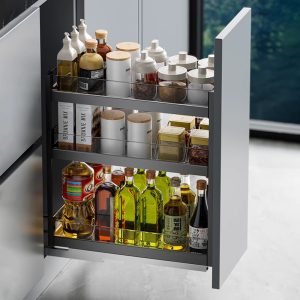 Glass seasoning pull basket kitchen cabinet opening drawer type small size seasoning basket narrow kitchen cabinet low basket