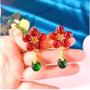 Douyin same vintage glazed pine cone 925 silver earrings wholesale French fashion pop earrings