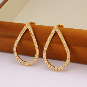 French Elegant Romantic Crystal Zircon Earrings French Vintage Fashionable Earrings Women's Drop Shaped Stainless Steel Large Earrings