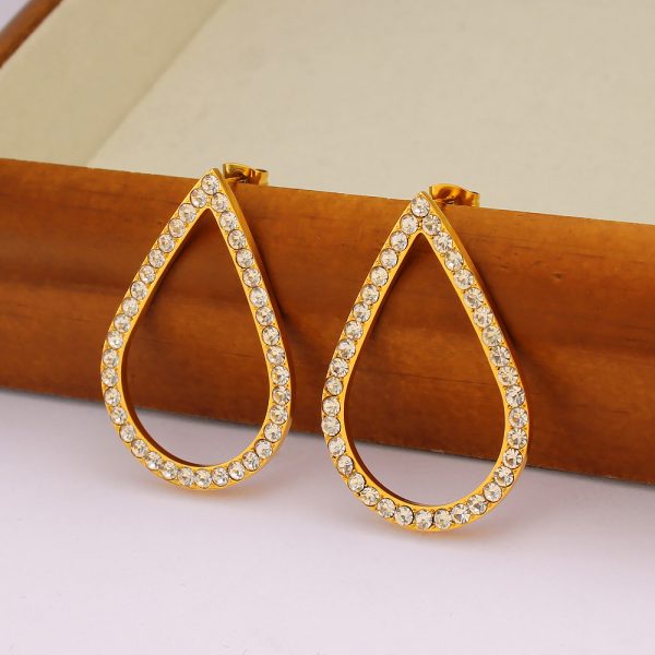 French Elegant Romantic Crystal Zircon Earrings French Vintage Fashionable Earrings Women's Drop Shaped Stainless Steel Large Earrings - Image 3