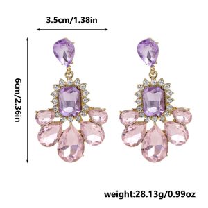 Cross-border European style oval square water drop tassel temperament light luxury luxury sense square pendant earrings for women