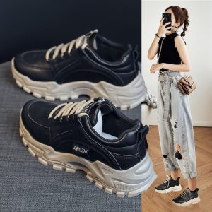 Spring and autumn women's shoes, new soft-soled daddy shoes, women's flat non-slip casual shoes, women's round toe, retro muffin bottom, versatile