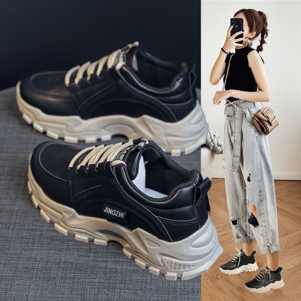 Spring and autumn women's shoes, new soft-soled daddy shoes, women's flat non-slip casual shoes, women's round toe, retro muffin bottom, versatile