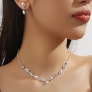 Cross-border exquisite 2-piece set full diamond necklace earrings bridal jewelry women's evening dress accessories fashionable explosive light luxury