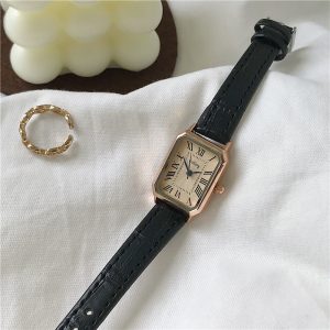 Square vintage roman quartz belt women's watch Nordic niche light luxury simple temperament student watch women's ins