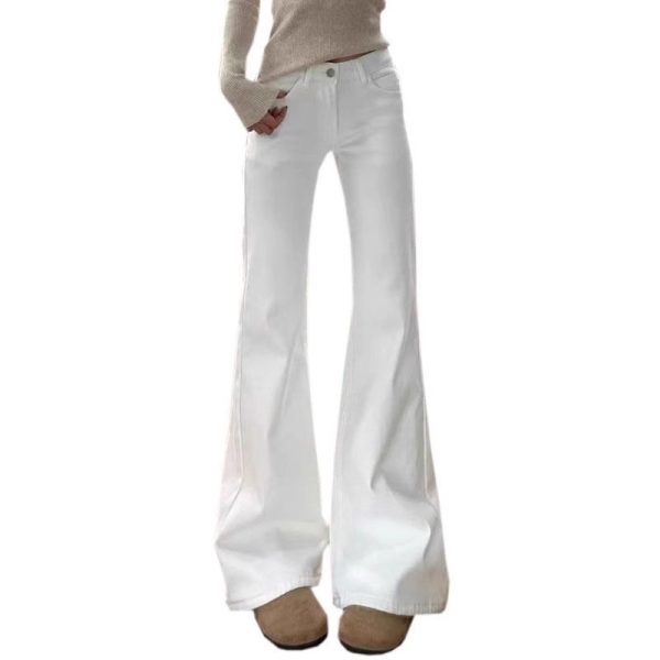 White bootcut jeans women's 2025 summer new slimming high-waisted loose non-leg stretch straight flared pants - Image 5