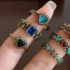 Chaebol daughter new black gold series love bird ring women's color diamond vintage distressed fashion temperament ring