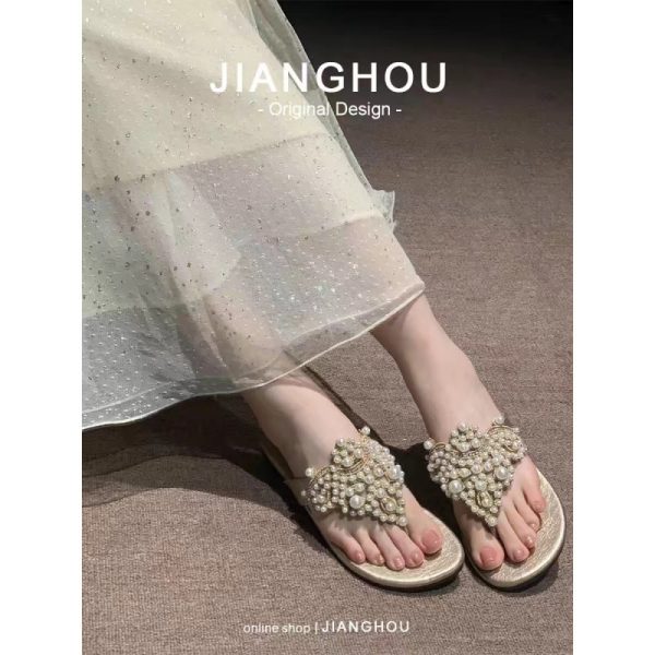 Sheepskin version ~ bohemian sandals, women's pearls, rhinestones, temperament, celebrities, noblewomen, slippers, women's wear high-end shoes - Image 2