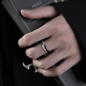 Shadow green tantanium titanium steel ring men's trendy personality high-end single ring opening does not fade gift ring for women