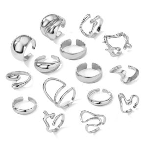 Exaggerated glossy irregular lava line combination ring starfish scallop flower all-over fashion open ring for women