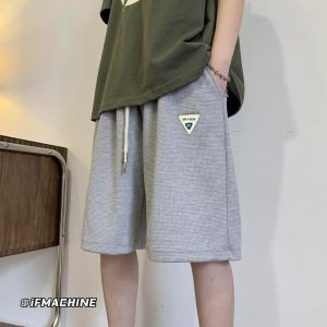 2025 Waffle Casual Shorts Men's Summer Loose Plus Size Straight Fat Trend Cropped Pants Sweatpants