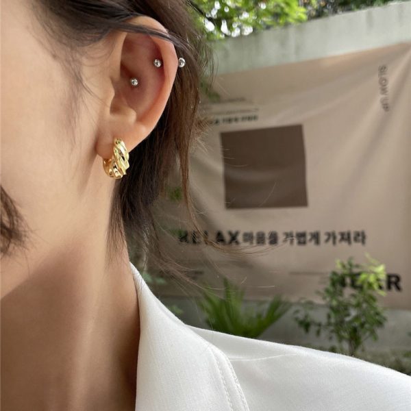French vintage threaded horn earrings women's new trendy geometric earrings niche design sense Yiwu metal earrings - Image 3