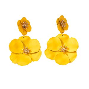 Ou Meisen girl flower earrings, retro long temperament, creative earrings, colorful flower spray paint multi-layer earrings