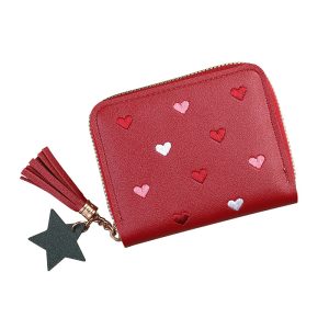 Short zipper, fashionable and beautiful, love coin purse, cute girly heart, multi-functional bag, tassel, wallet, bag