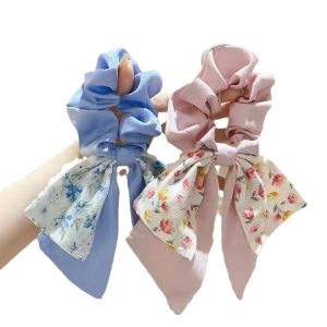 Floral bow large intestine scrunchie, women's hair rubber band, ins style, high appearance, small fresh headband, girl's hair accessories