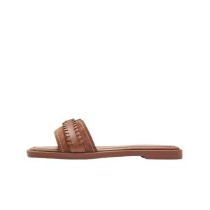 2025 New Summer Leather Women's Open Toe Woven Metal Buckle Beach Flat Slippers Women's Sandals