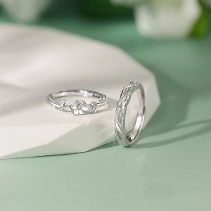"Gardenia" couple ring, a pair of niche design engraved rings for men and women, commemorative birthday, Valentine's Day gift