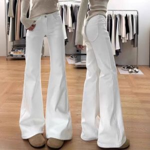White bootcut jeans women's 2025 summer new slimming high-waisted loose non-leg stretch straight flared pants