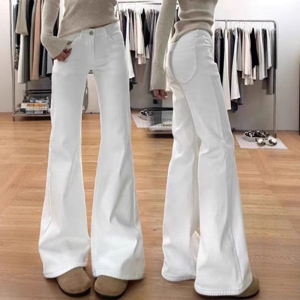 White bootcut jeans women's 2025 summer new slimming high-waisted loose non-leg stretch straight flared pants