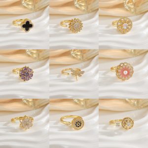 European and American hot-selling rotating rings women's micro inlaid zircon temperament versatile fashion light luxury copper plated 18k gold rings wholesale